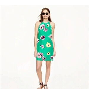 J.CREW Women's Green Floral Print Lined Sleeveless Shift Dress Size 6